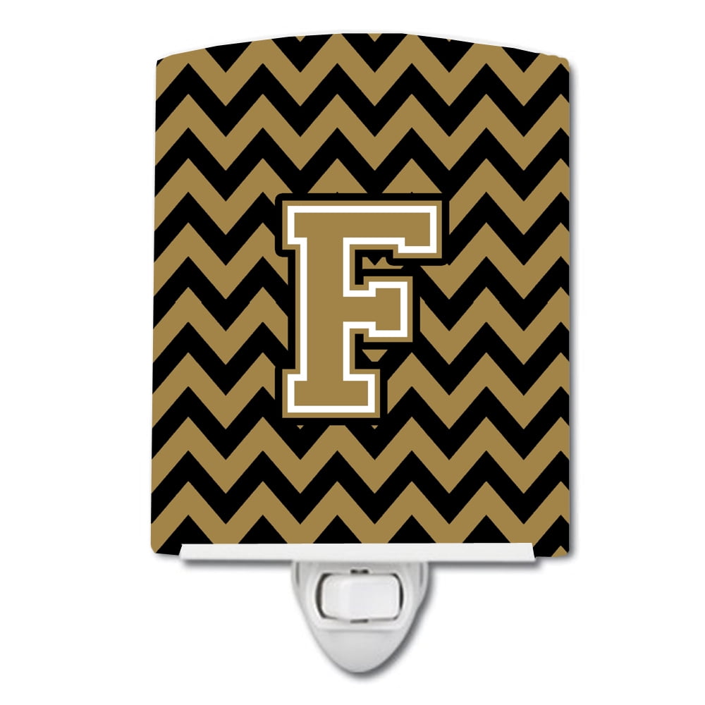 Letter F Chevron Black & Gold Ceramic Night Light