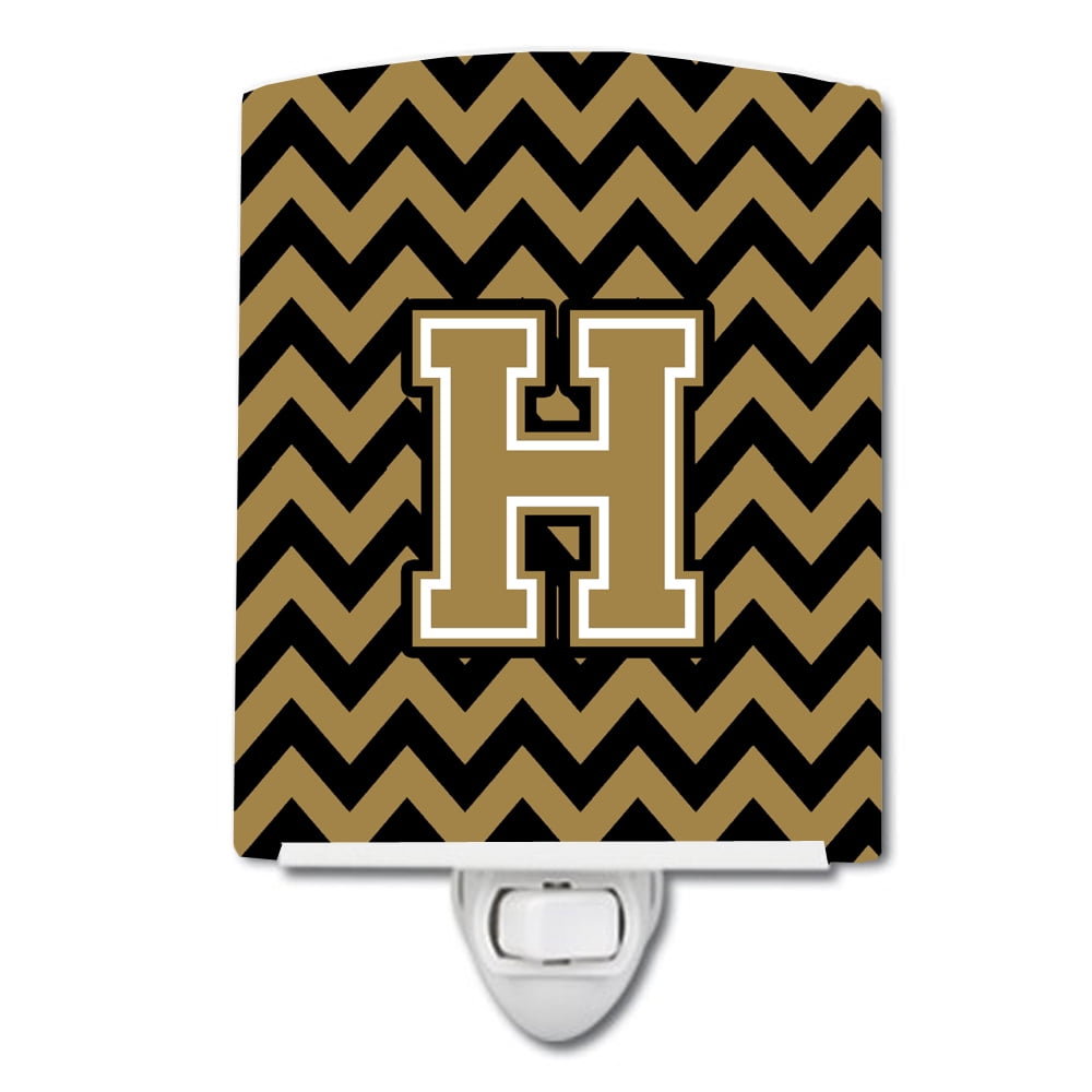 Letter H Chevron Black & Gold Ceramic Night Light