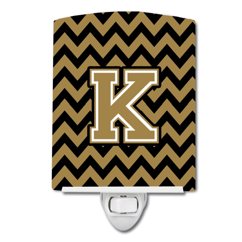 Letter K Chevron Black & Gold Ceramic Night Light