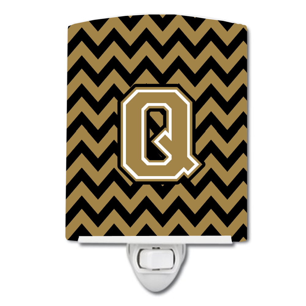 Letter Q Chevron Black & Gold Ceramic Night Light