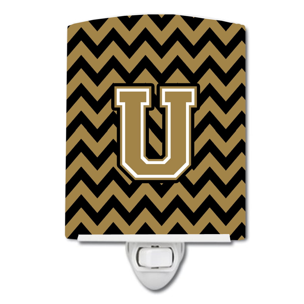 Letter U Chevron Black & Gold Ceramic Night Light