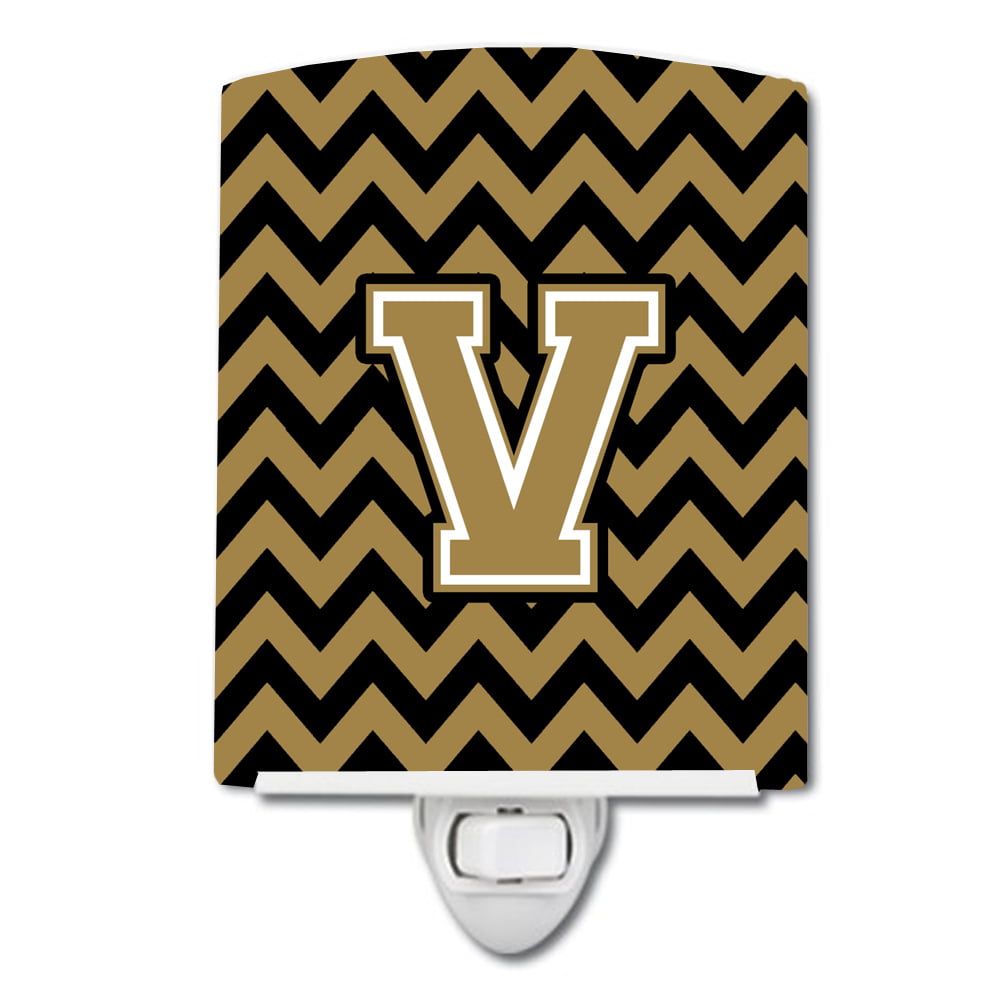 Letter V Chevron Black & Gold Ceramic Night Light