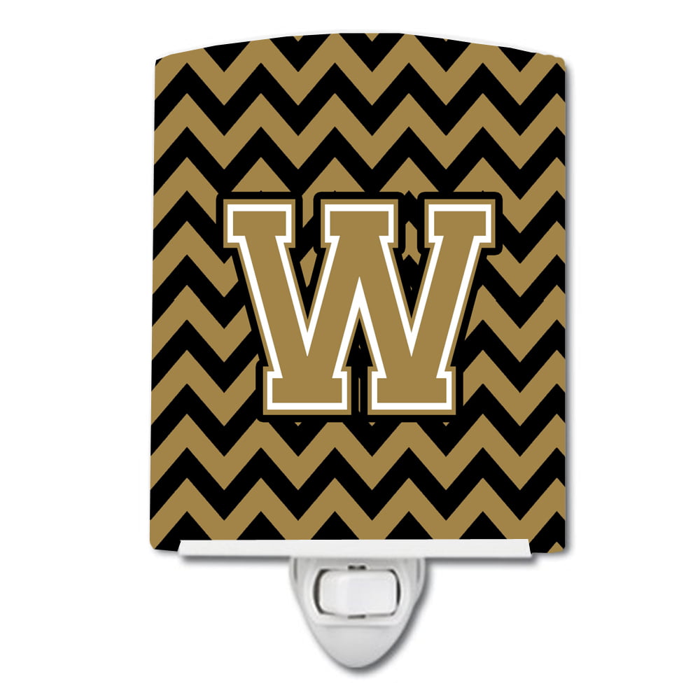 Letter W Chevron Black & Gold Ceramic Night Light