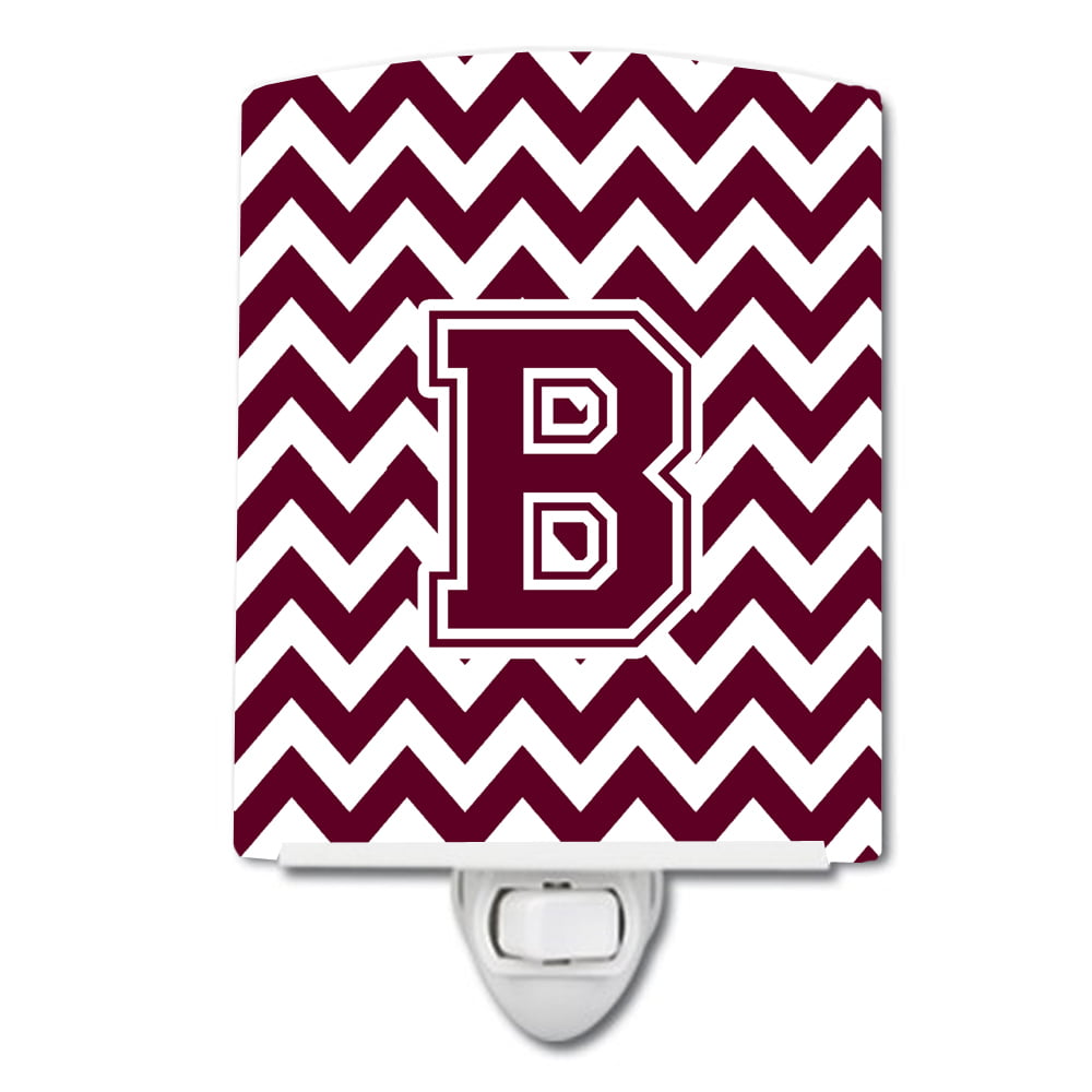 Letter B Chevron Maroon & White Ceramic Night Light