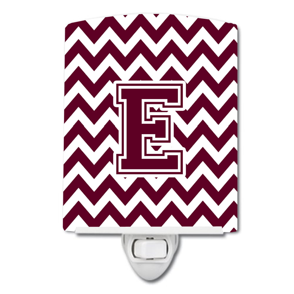 CJ1051-ECNL Letter E Chevron Maroon & White Ceramic Night Light