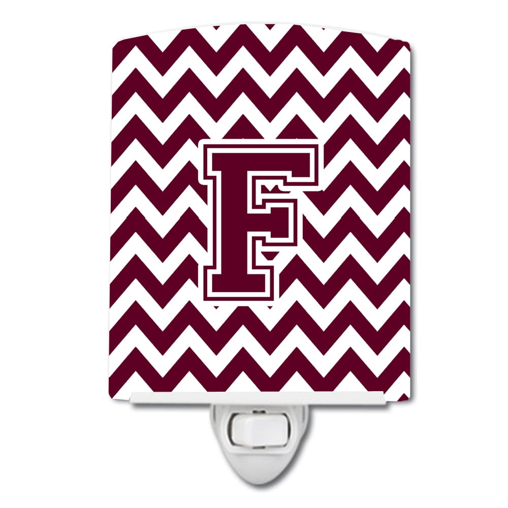 Letter F Chevron Maroon & White Ceramic Night Light