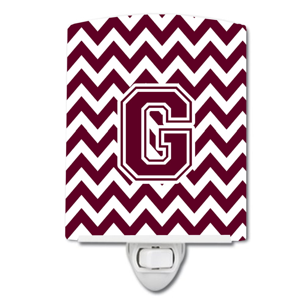 Letter G Chevron Maroon & White Ceramic Night Light