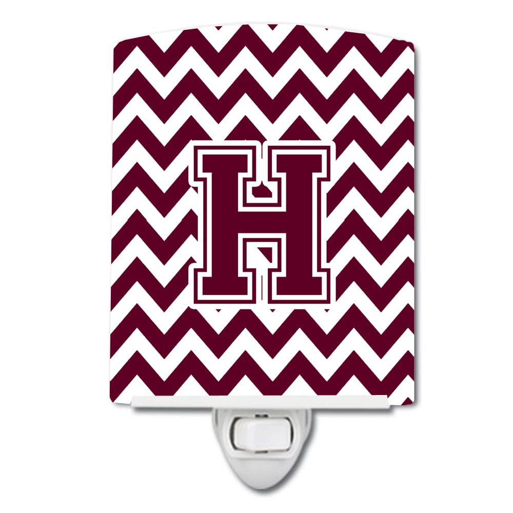 Letter H Chevron Maroon & White Ceramic Night Light