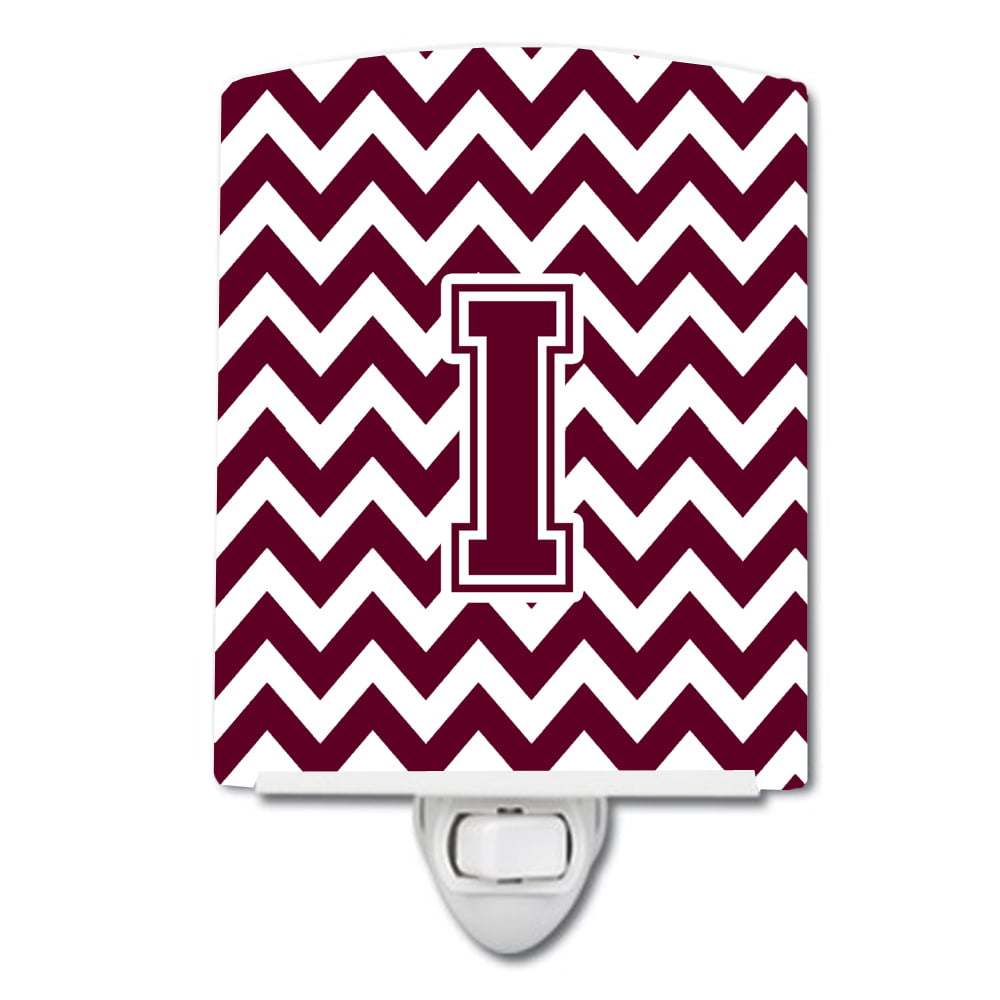 Letter I Chevron Maroon & White Ceramic Night Light