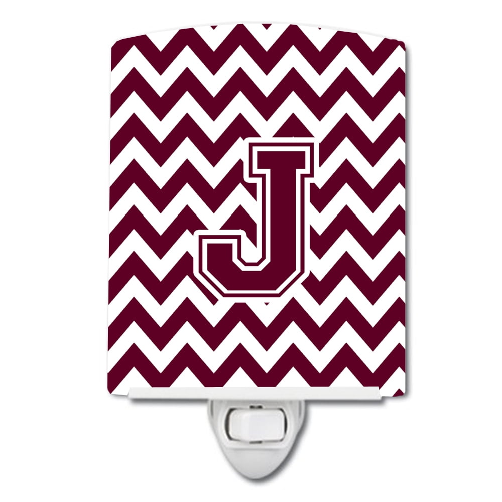 Letter J Chevron Maroon & White Ceramic Night Light