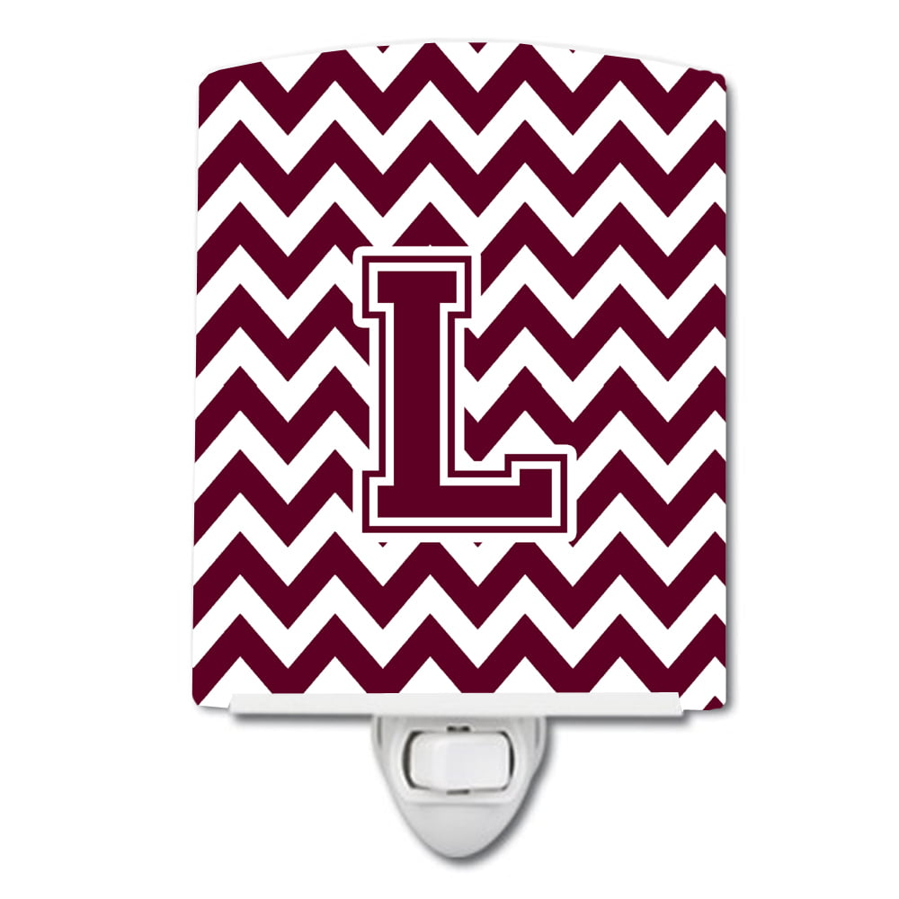 Letter L Chevron Maroon & White Ceramic Night Light