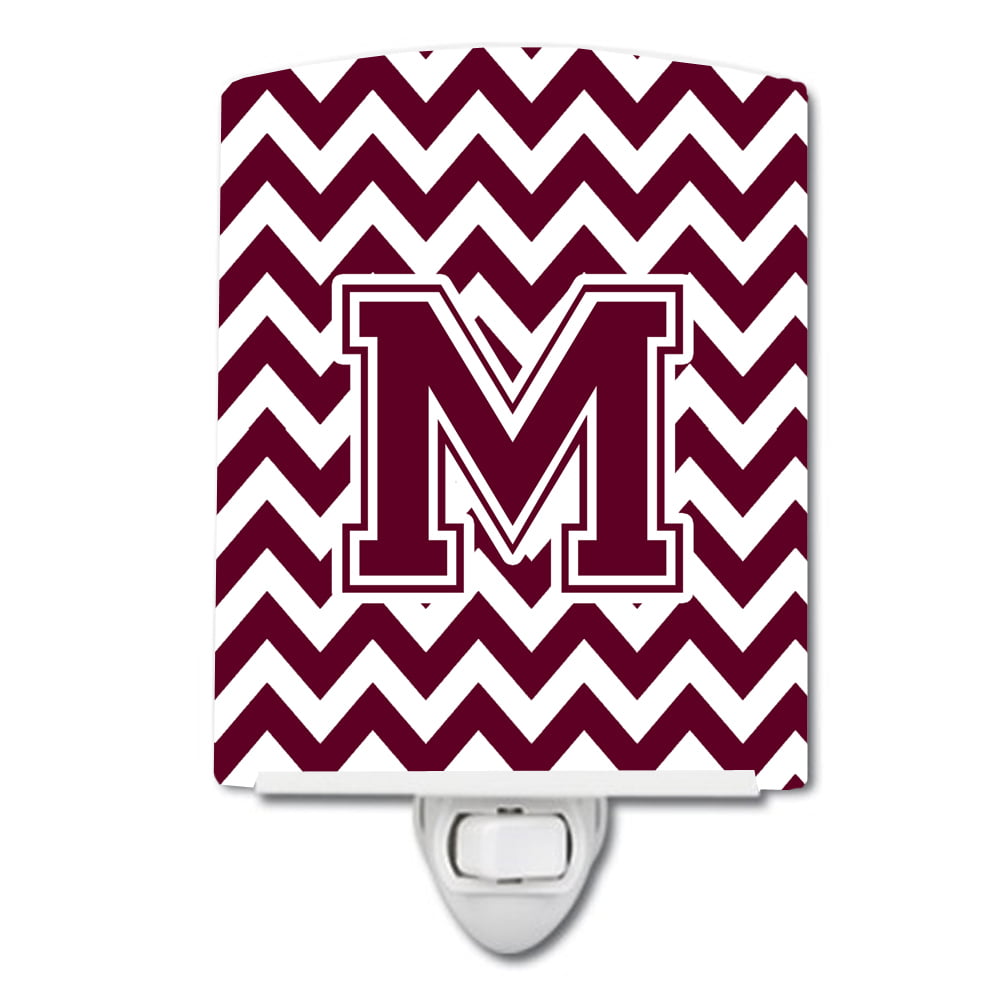 Letter M Chevron Maroon & White Ceramic Night Light