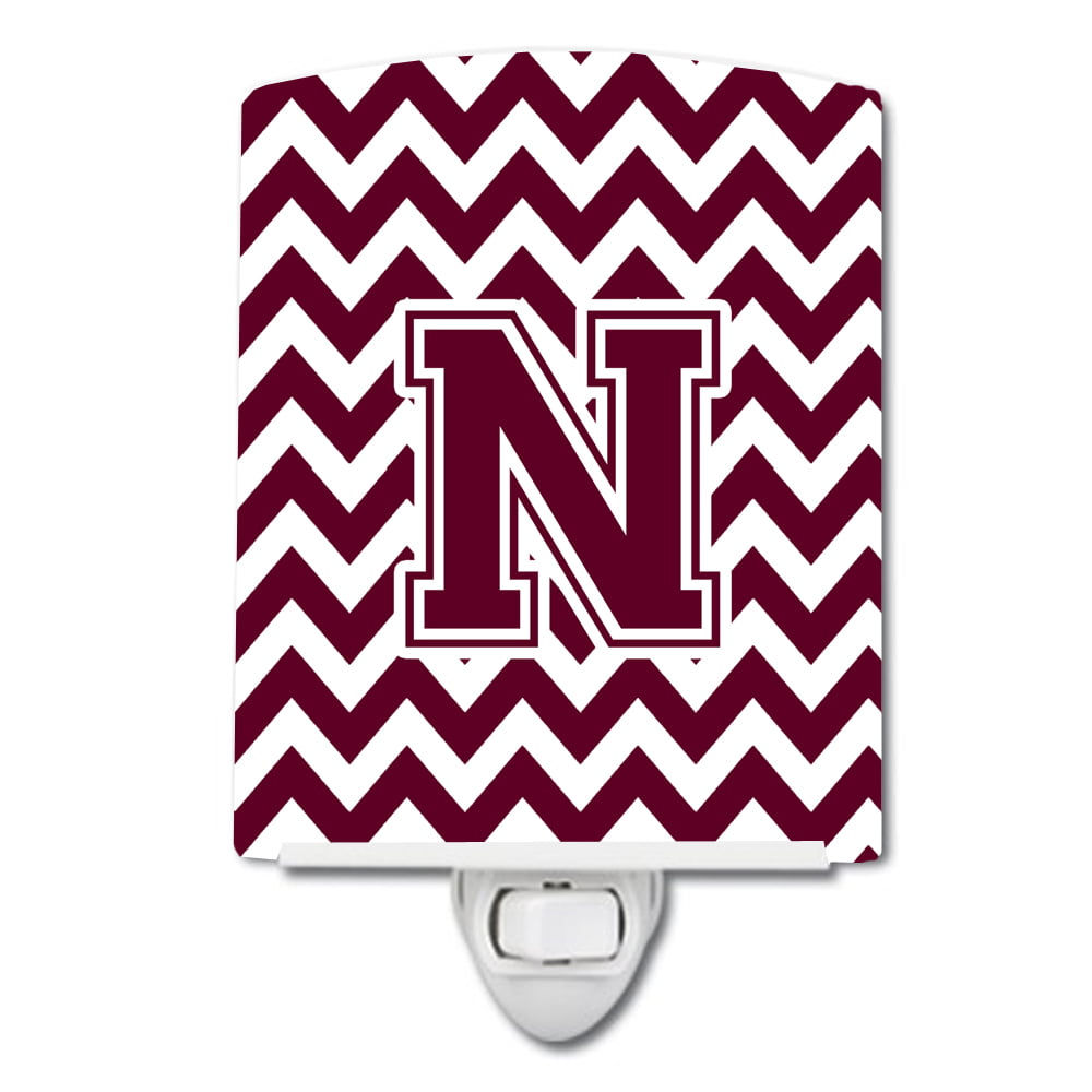 Letter N Chevron Maroon & White Ceramic Night Light