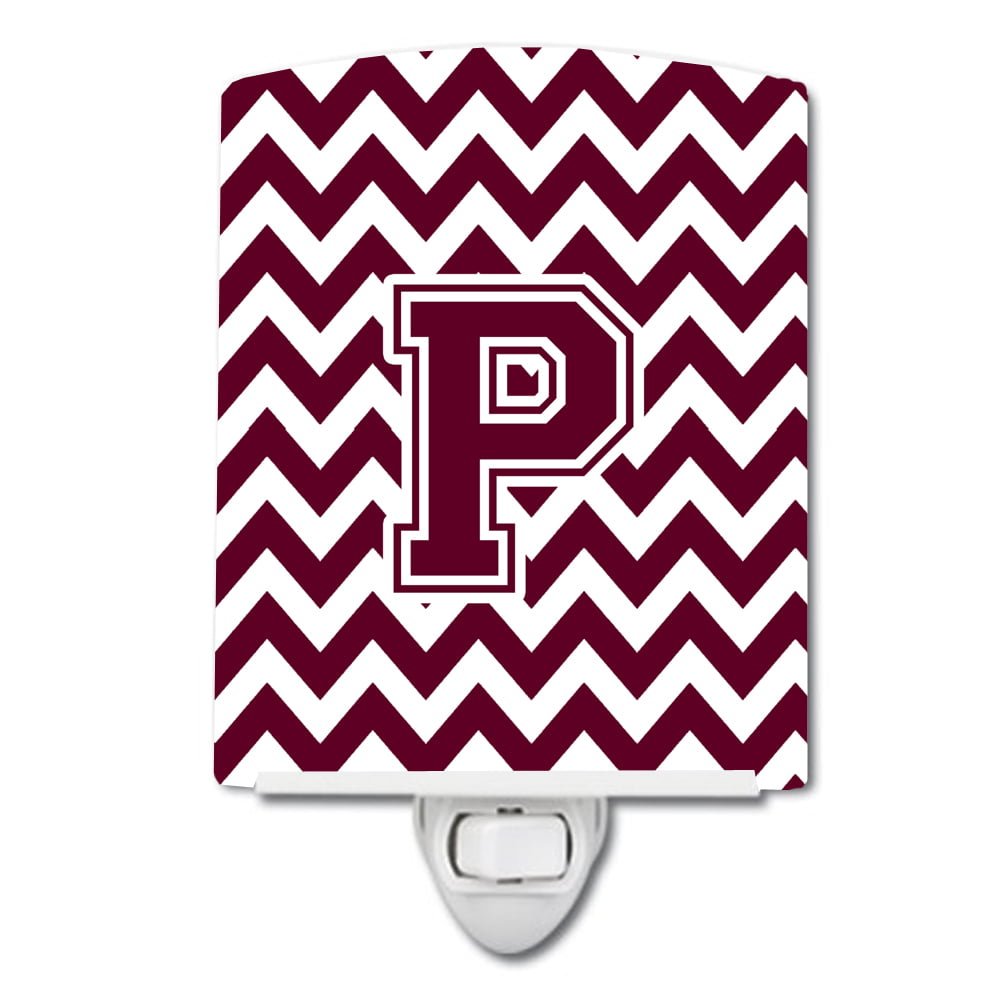 Letter P Chevron Maroon & White Ceramic Night Light