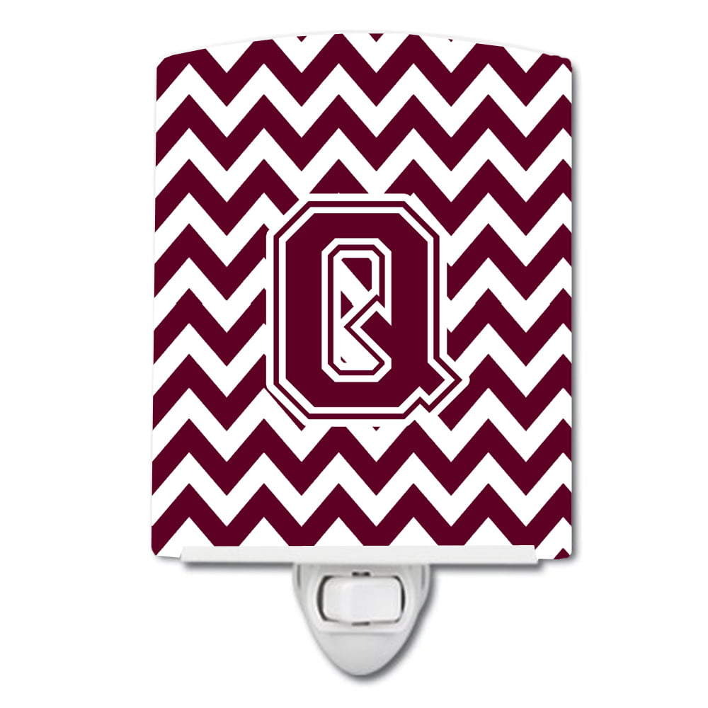 Letter Q Chevron Maroon & White Ceramic Night Light