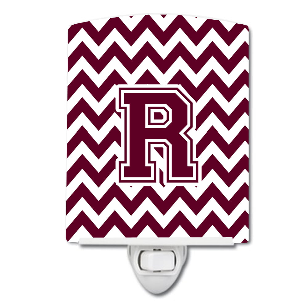 Letter R Chevron Maroon & White Ceramic Night Light
