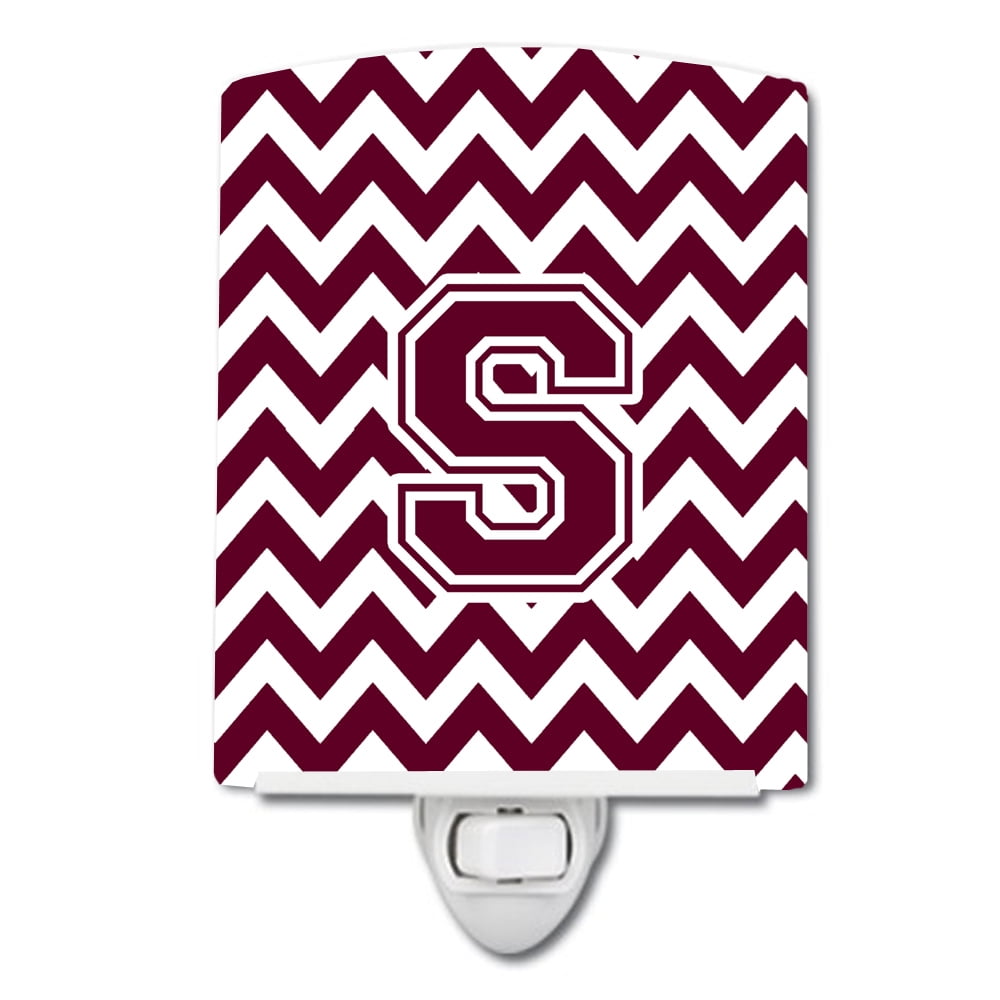 CJ1051-SCNL Letter S Chevron Maroon & White Ceramic Night Light