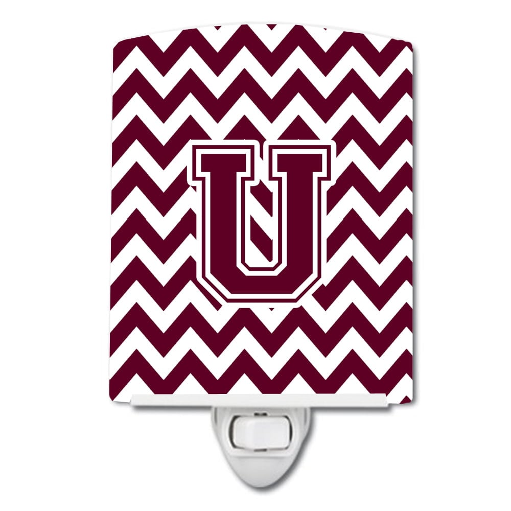 Letter U Chevron Maroon & White Ceramic Night Light