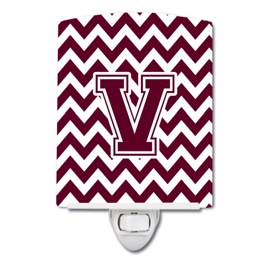 Letter V Chevron Maroon & White Ceramic Night Light