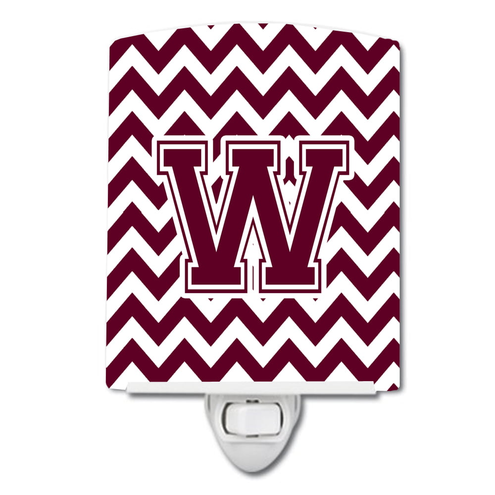 Letter W Chevron Maroon & White Ceramic Night Light