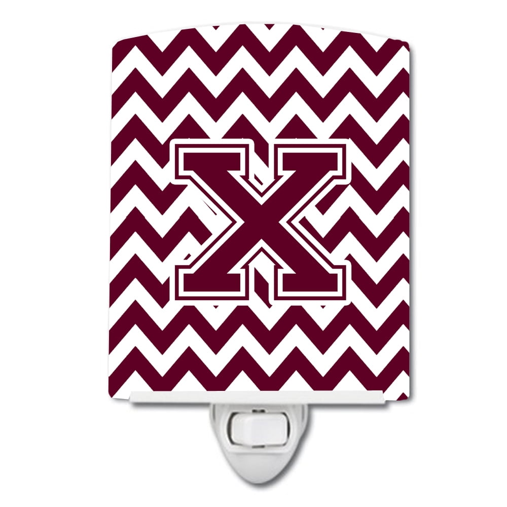 Letter X Chevron Maroon & White Ceramic Night Light
