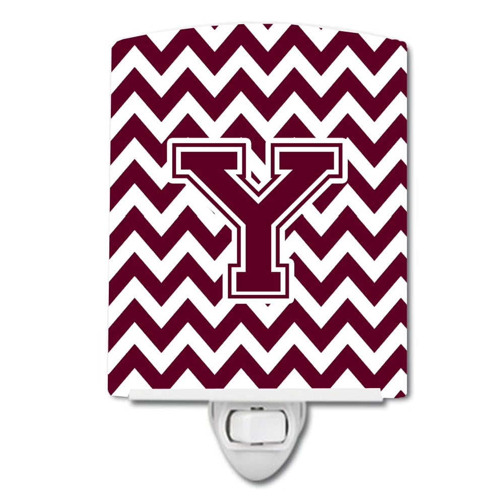 Letter Y Chevron Maroon & White Ceramic Night Light