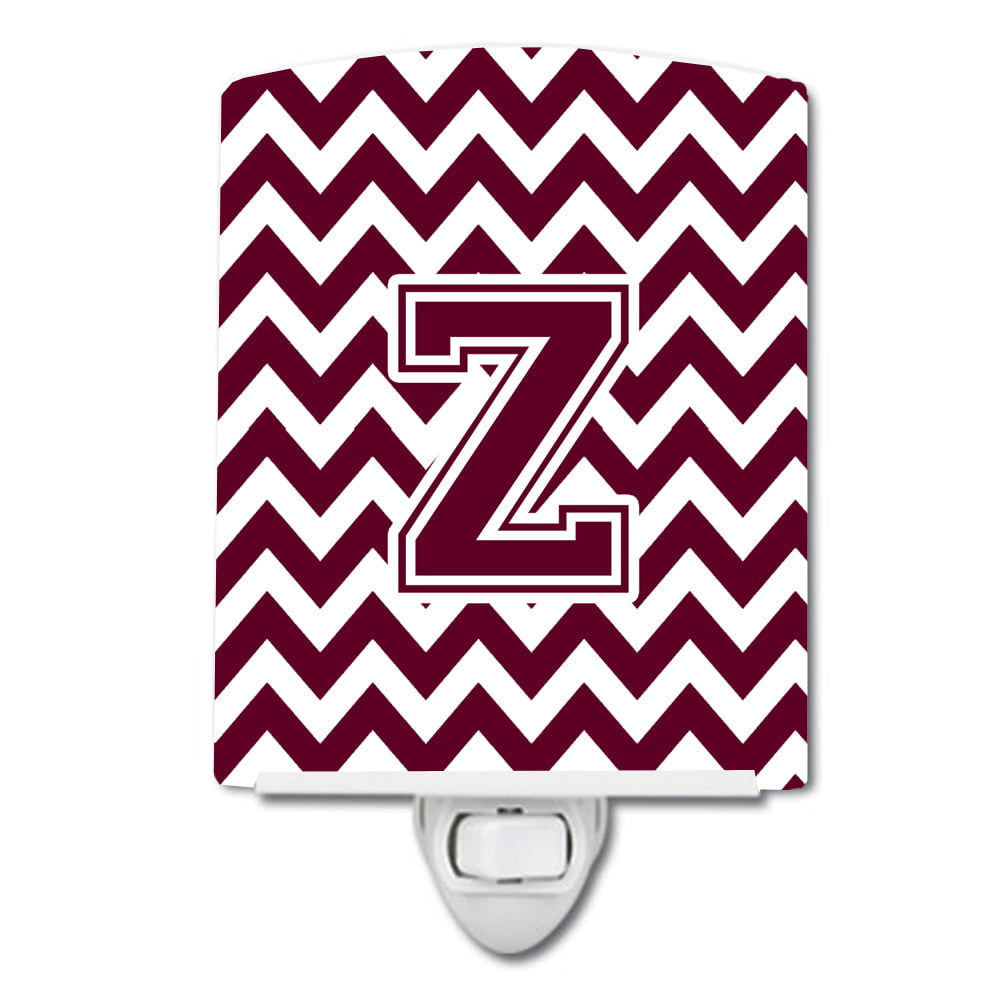 Letter Z Chevron Maroon & White Ceramic Night Light