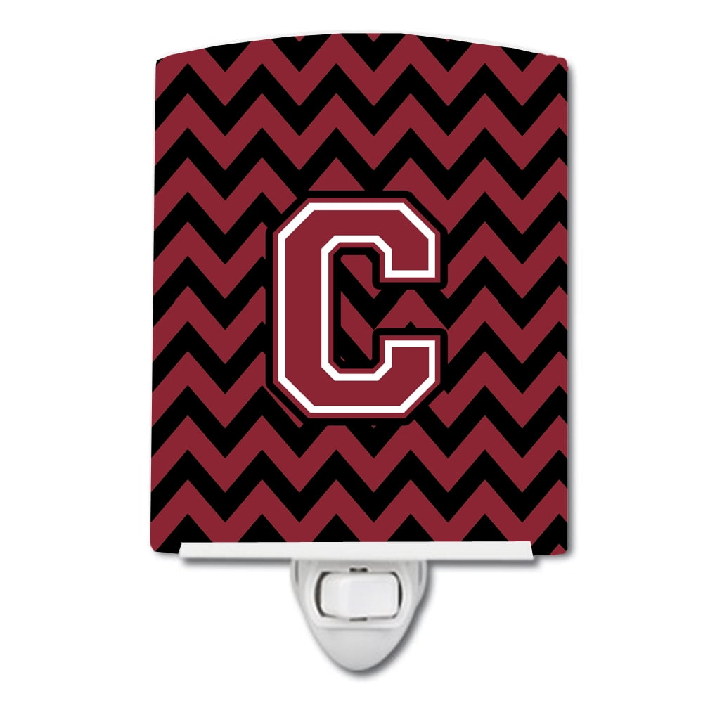 Letter C Chevron Garnet & Black Ceramic Night Light