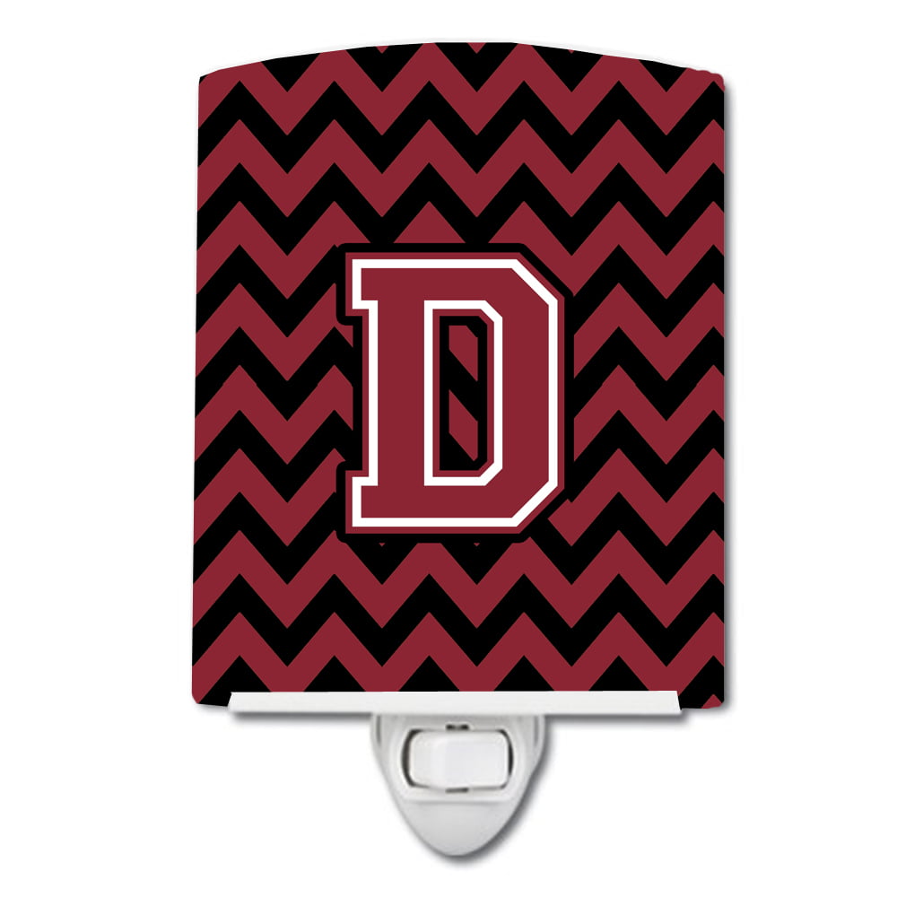Letter D Chevron Garnet & Black Ceramic Night Light