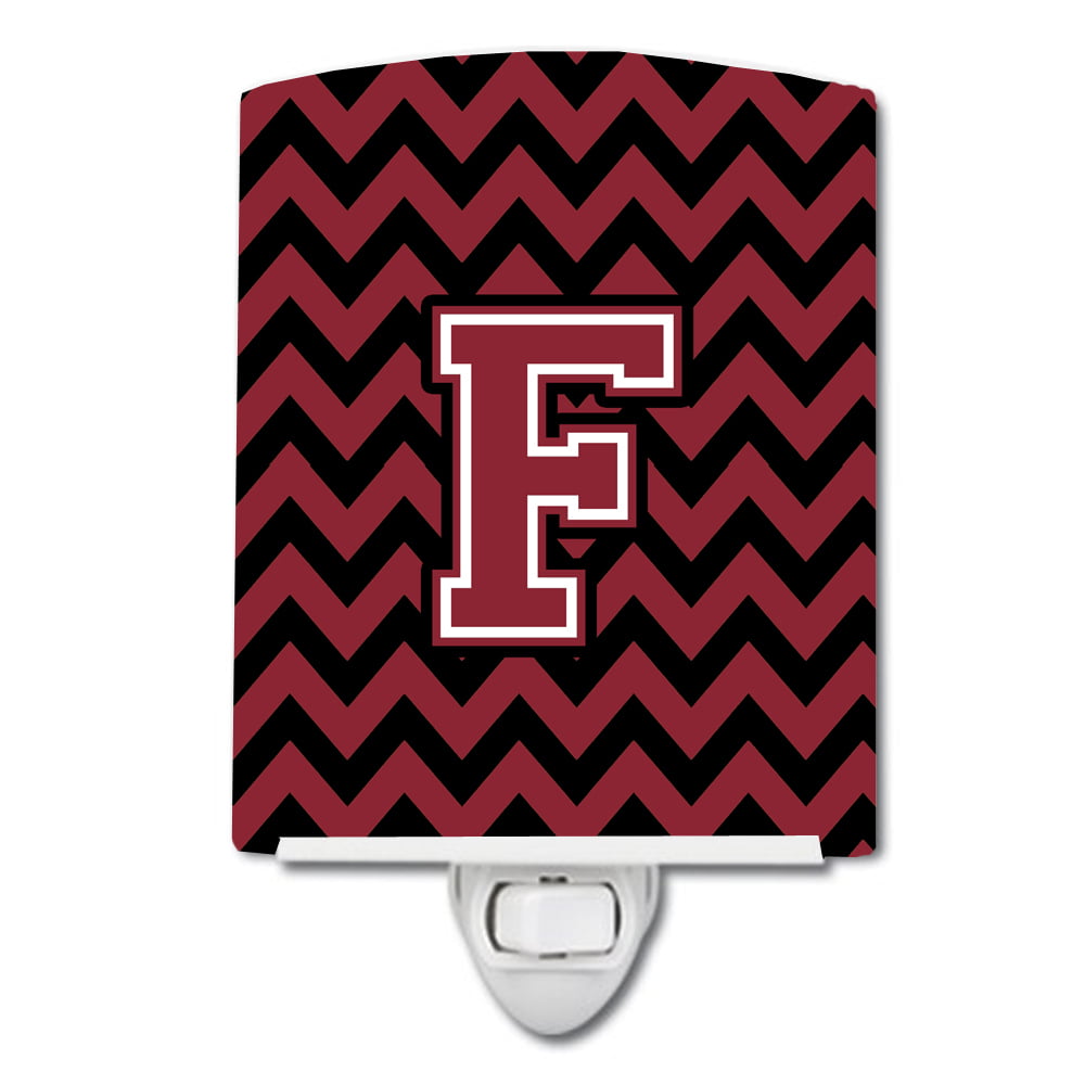 Letter F Chevron Garnet & Black Ceramic Night Light