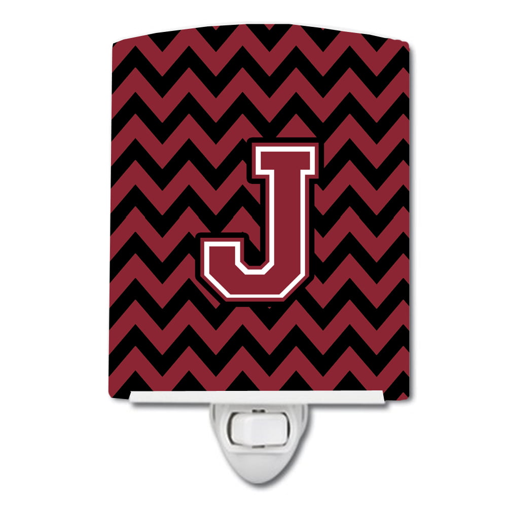 Letter J Chevron Garnet & Black Ceramic Night Light