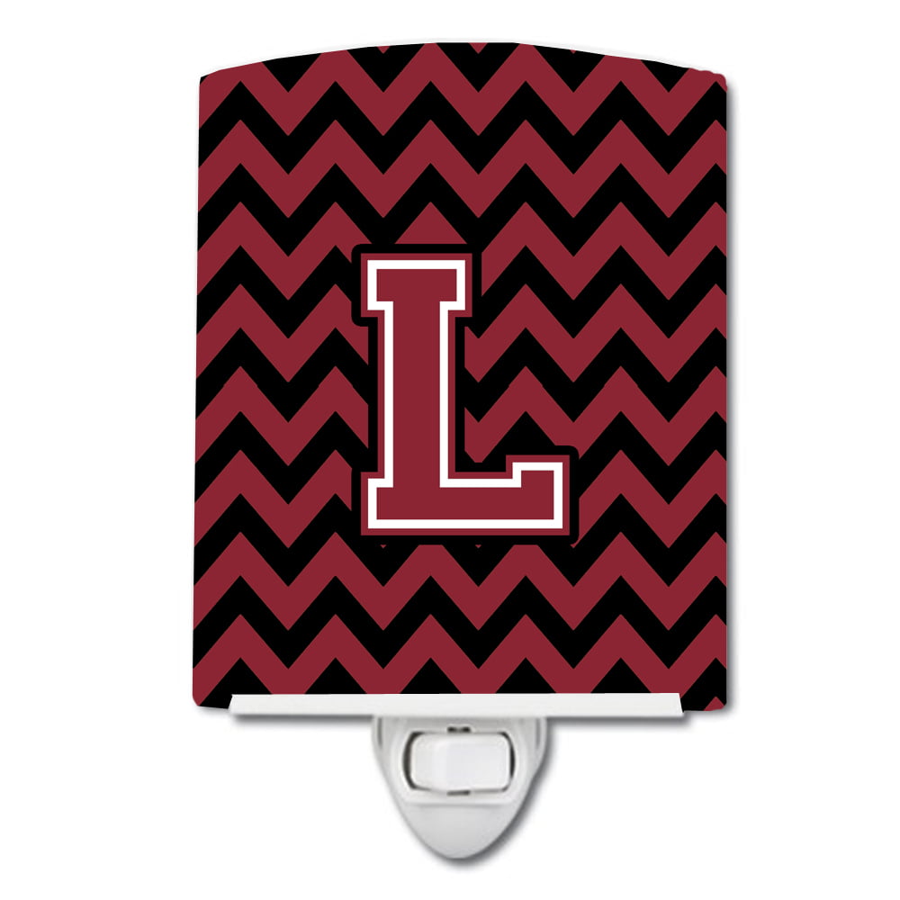 Letter L Chevron Garnet & Black Ceramic Night Light