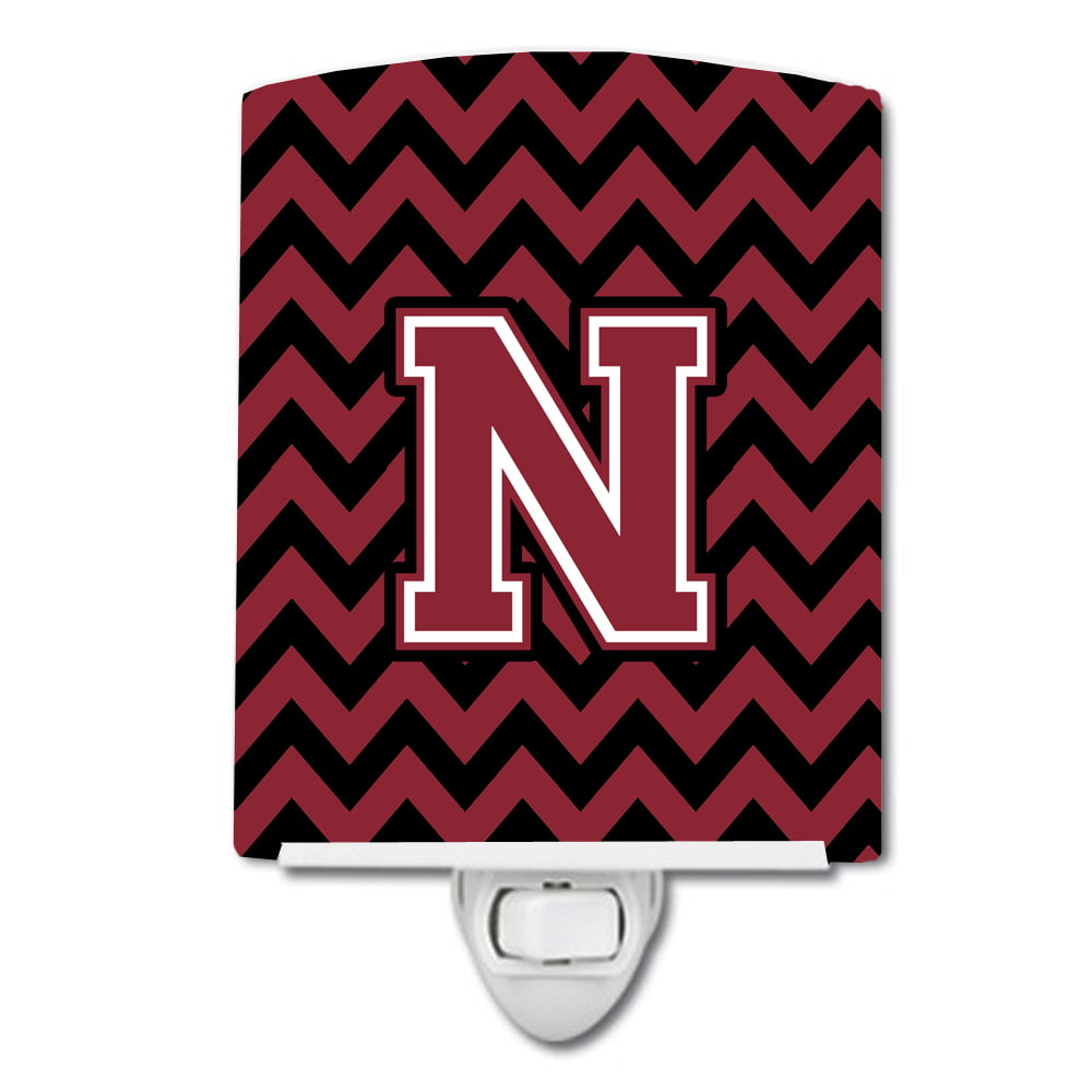Letter N Chevron Garnet & Black Ceramic Night Light