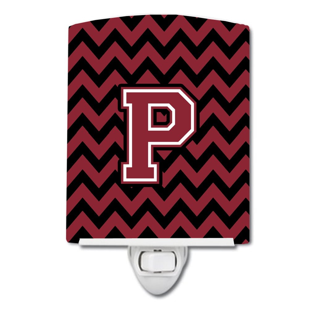 Letter P Chevron Garnet & Black Ceramic Night Light