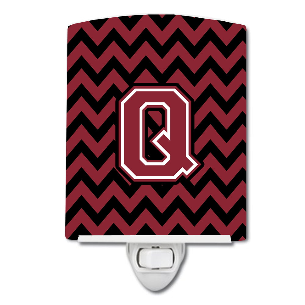 Letter Q Chevron Garnet & Black Ceramic Night Light