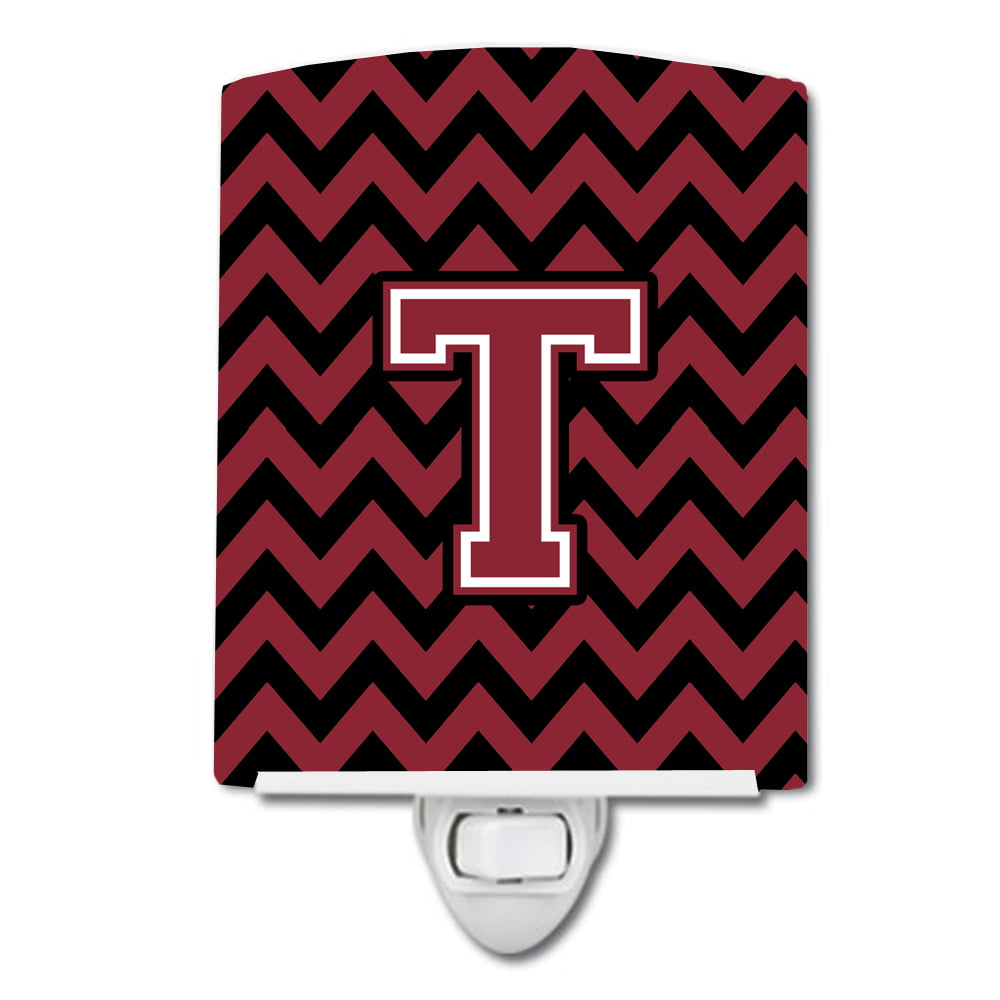 Letter T Chevron Garnet & Black Ceramic Night Light
