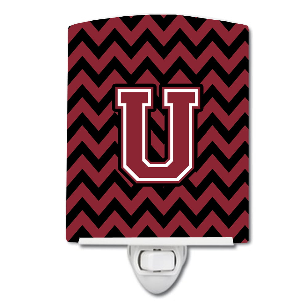 Letter U Chevron Garnet & Black Ceramic Night Light