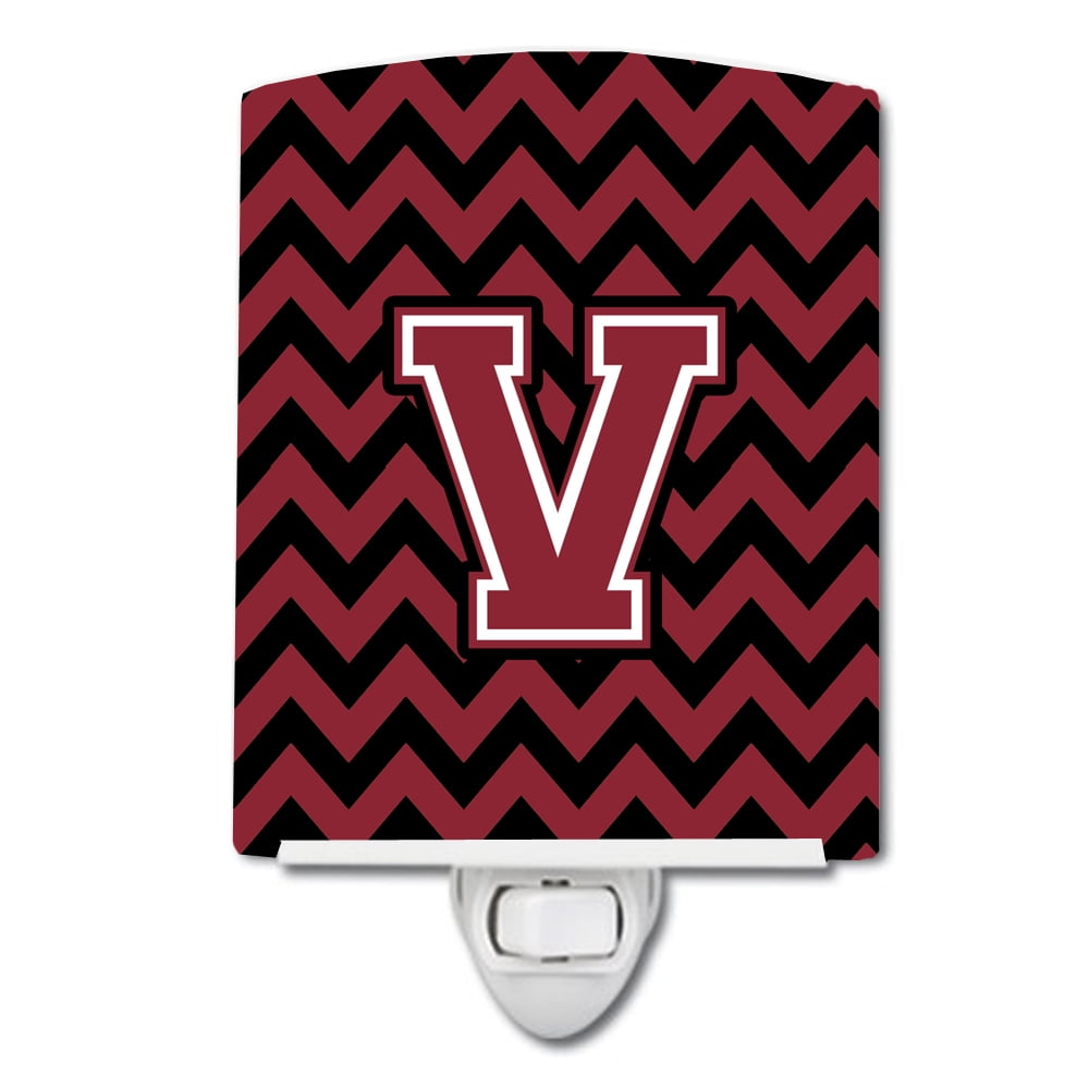 Letter V Chevron Garnet & Black Ceramic Night Light