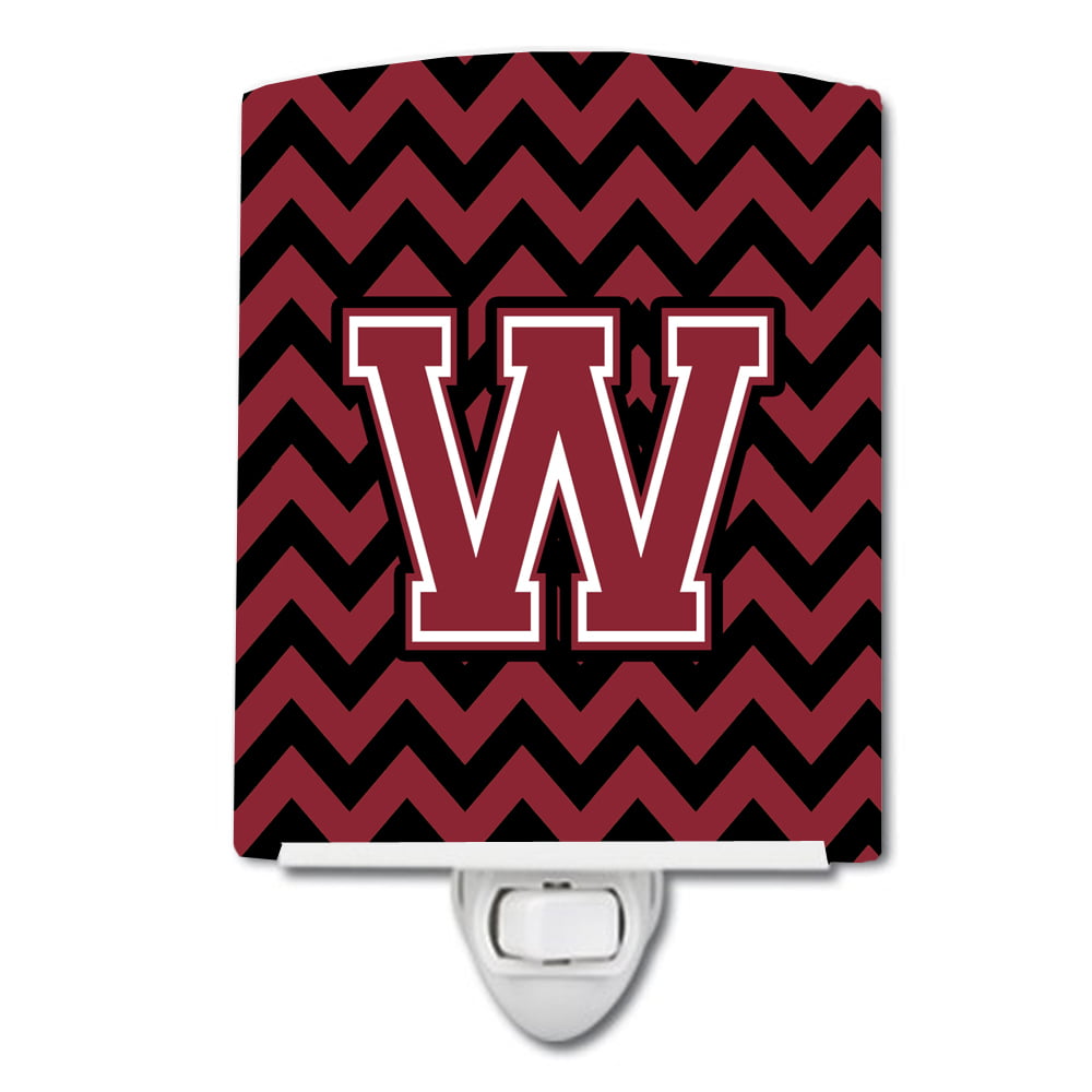 Letter W Chevron Garnet & Black Ceramic Night Light