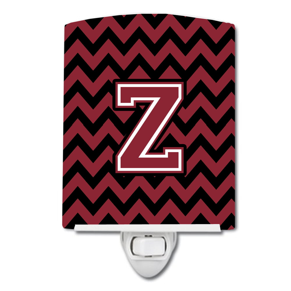 Letter Z Chevron Garnet & Black Ceramic Night Light