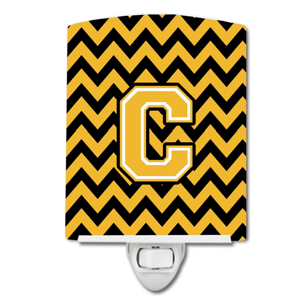 Letter C Chevron Black & Gold Ceramic Night Light