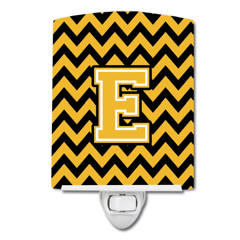 Letter E Chevron Black & Gold Ceramic Night Light