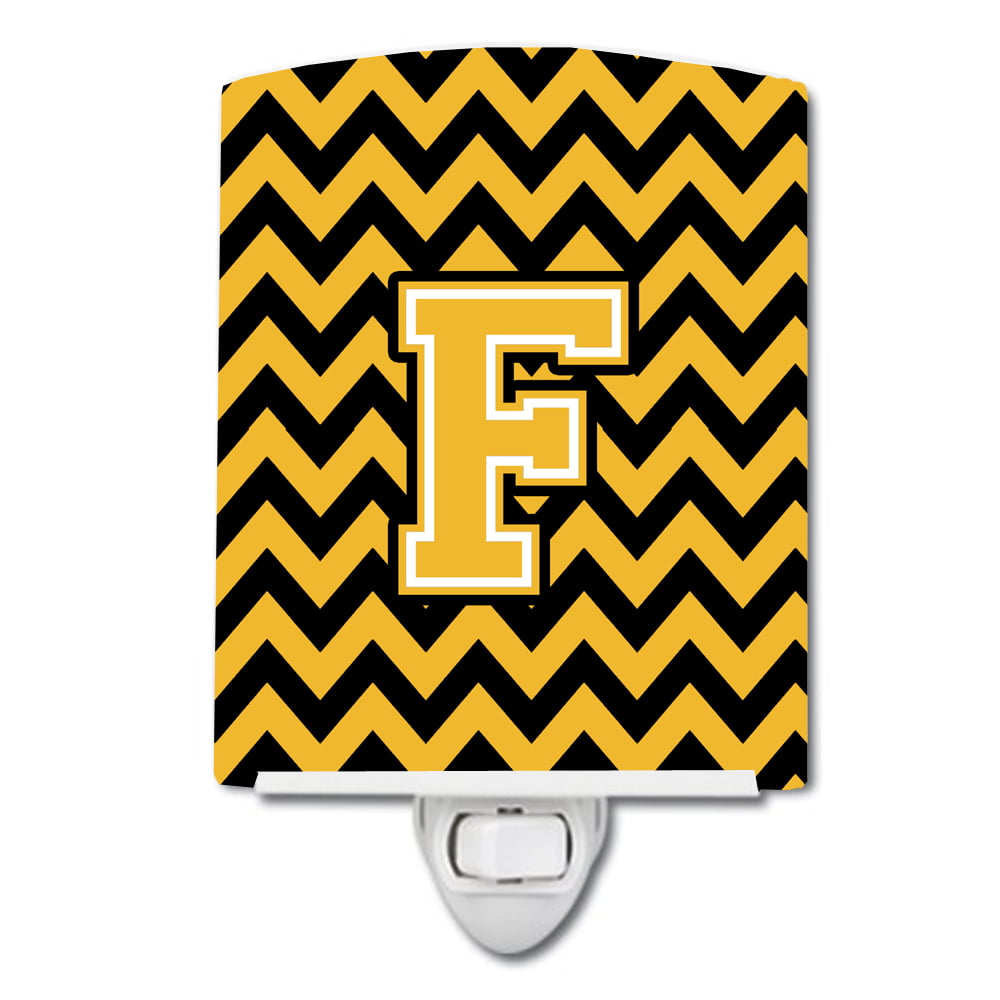 Letter F Chevron Black & Gold Ceramic Night Light