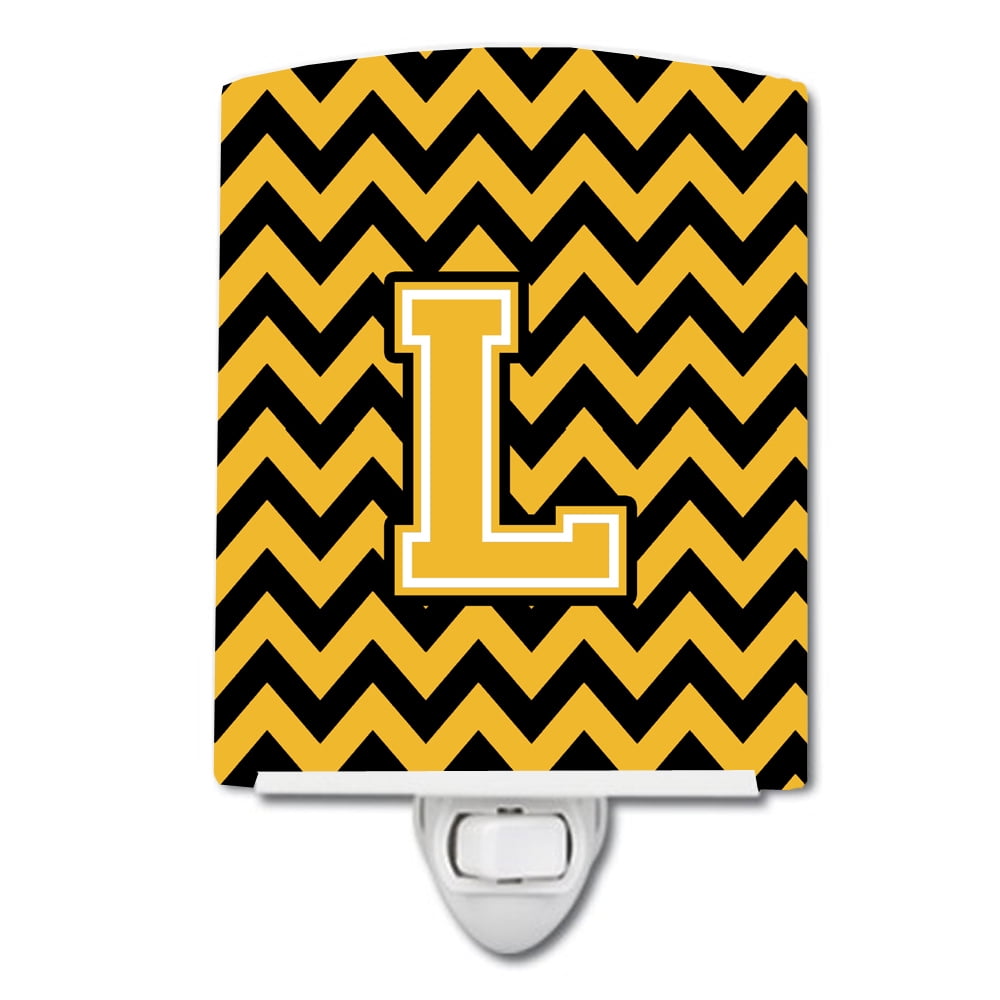 Letter L Chevron Black & Gold Ceramic Night Light
