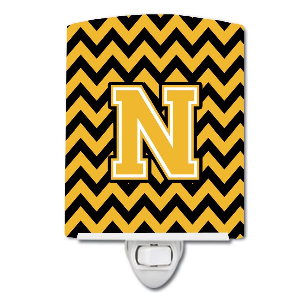 Letter N Chevron Black & Gold Ceramic Night Light