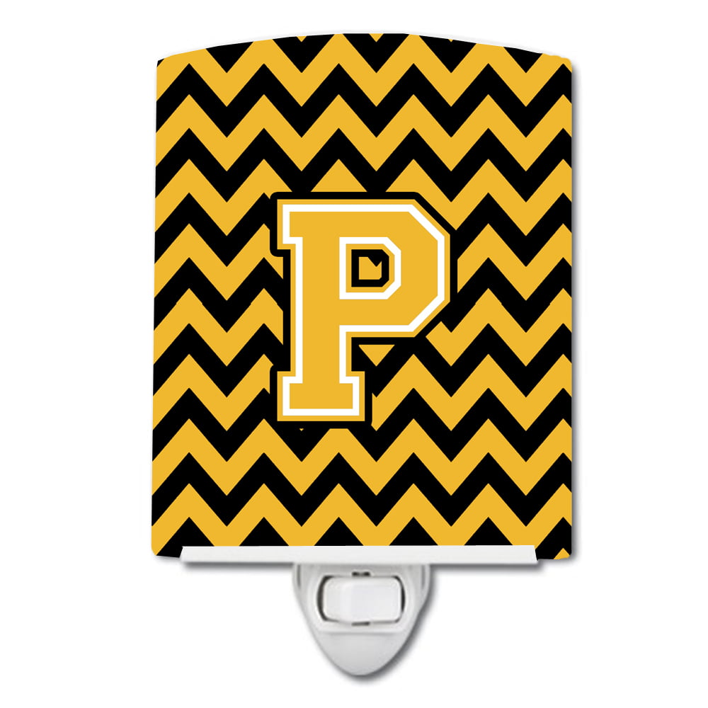 Letter P Chevron Black & Gold Ceramic Night Light