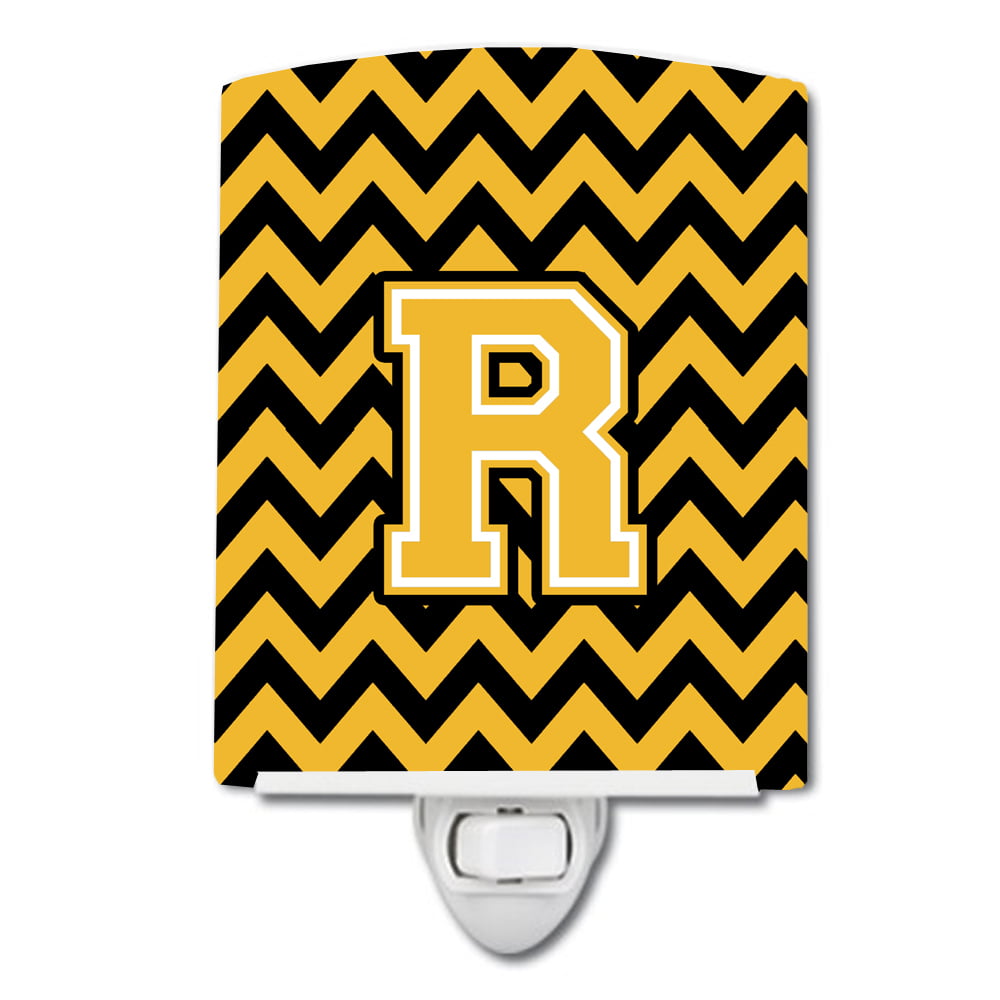 Letter R Chevron Black & Gold Ceramic Night Light