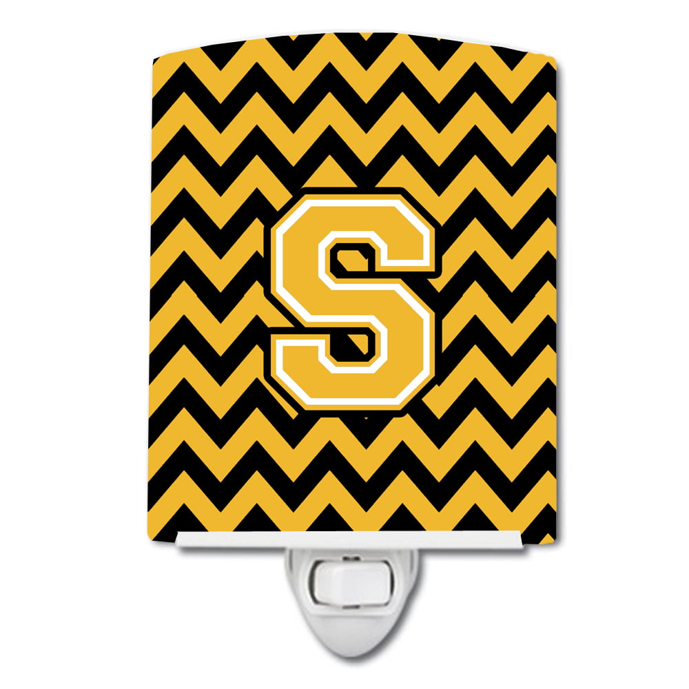 Letter S Chevron Black & Gold Ceramic Night Light