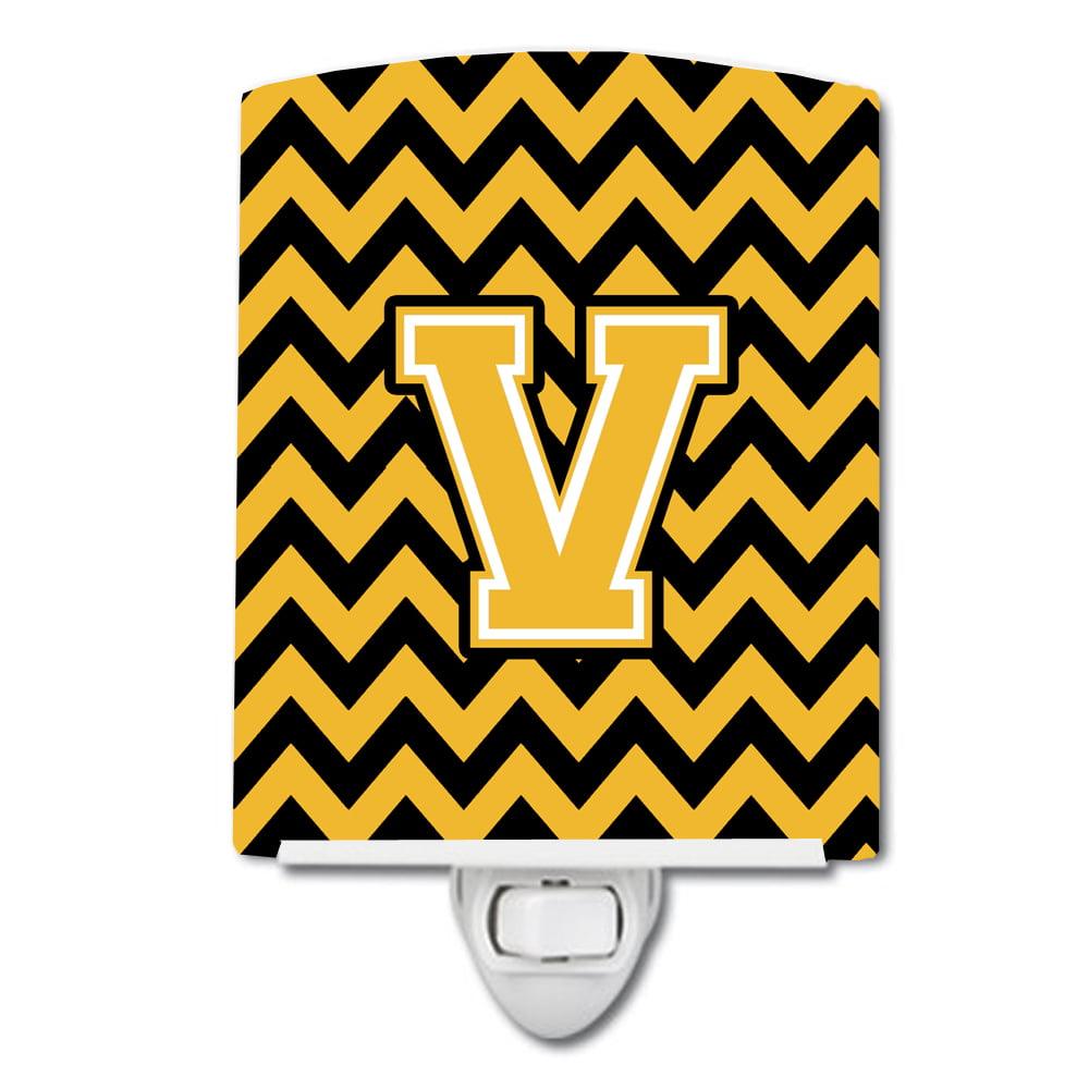 Letter V Chevron Black & Gold Ceramic Night Light