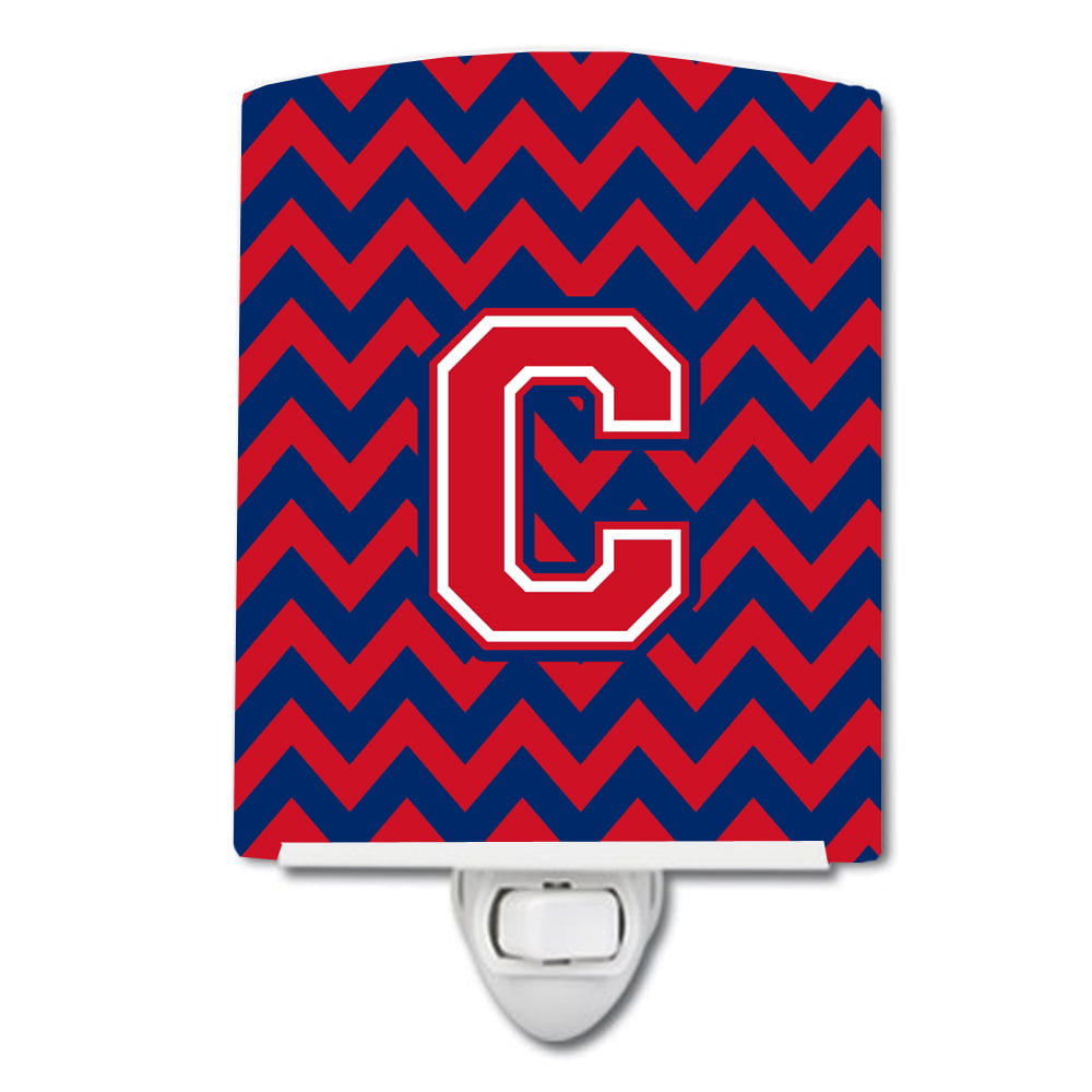 Letter C Chevron Yale Blue & Crimson Ceramic Night Light